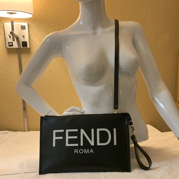 Fendi Black and White Logo Clutch - Picture 1 of 4